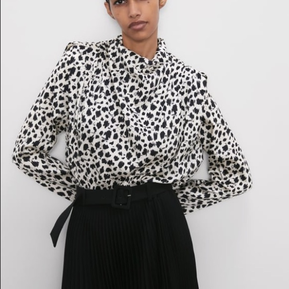 Zara Black and White Leopard Print Blouse